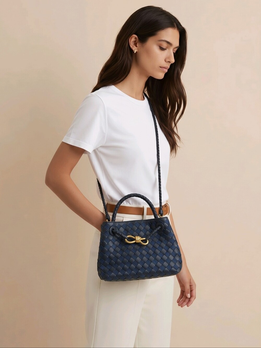 Elegant Navy and Denim Woven Handbag
